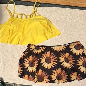 Yellow Sunflower Print Skirt bathing suit